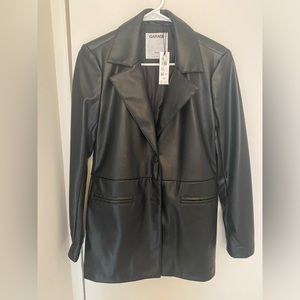 Garage black leather blazer, XS. Double breasted with two buttons